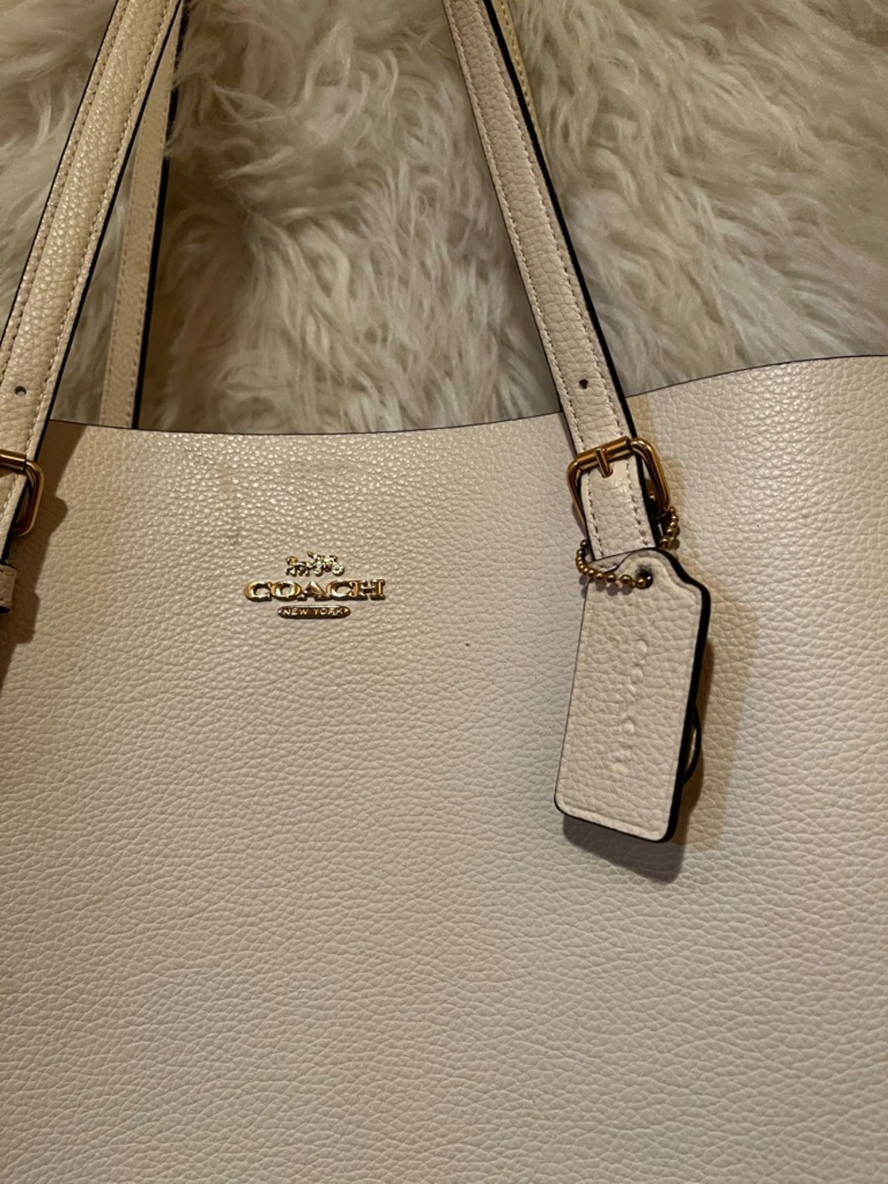 Coach Pebbled Leather Tote in Cream - Picture 2 of 4